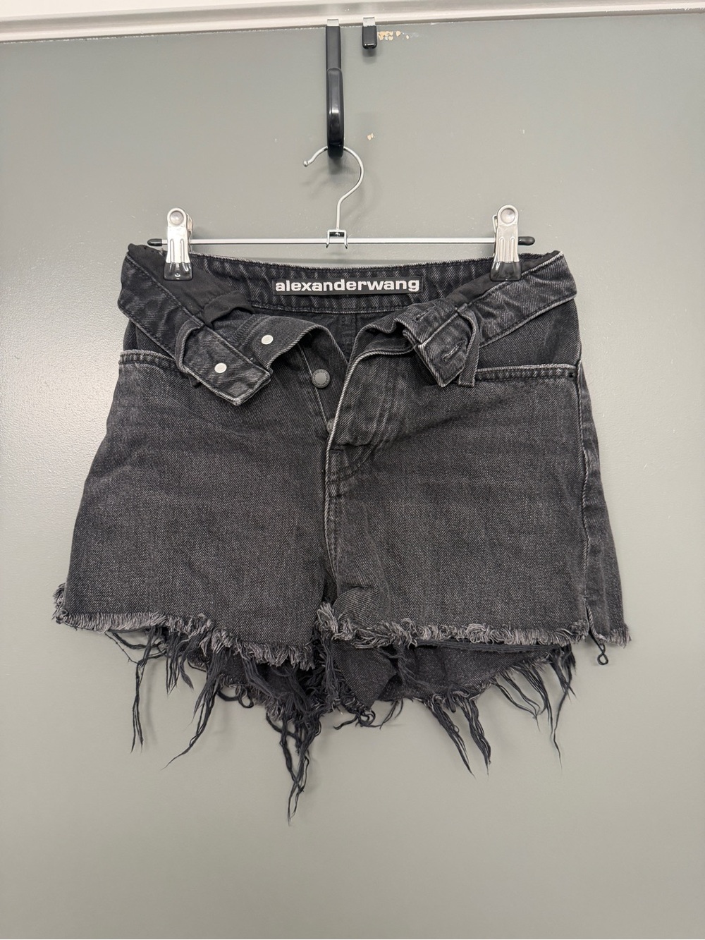 Alexander Wang Washed Black Frayed Denim Shorts size 25
